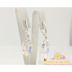 Жіночі сережки срібні з прозорим кристалом Swarovski 2402с
